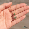 Floral Double Loop Round Natural Emerald and Diamond Teardrop Pendant in 14k gold