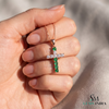 Elegant Natural Emerald Cross Pendant Necklace in 14K Gold Unique Pendant for her