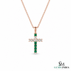 Elegant Natural Emerald Cross Pendant Necklace in 14K Gold Unique Pendant for her