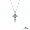 Elegant Emerald and Diamond Faith Cross Pendant for Women Symbolic Fine Jewelry Gift