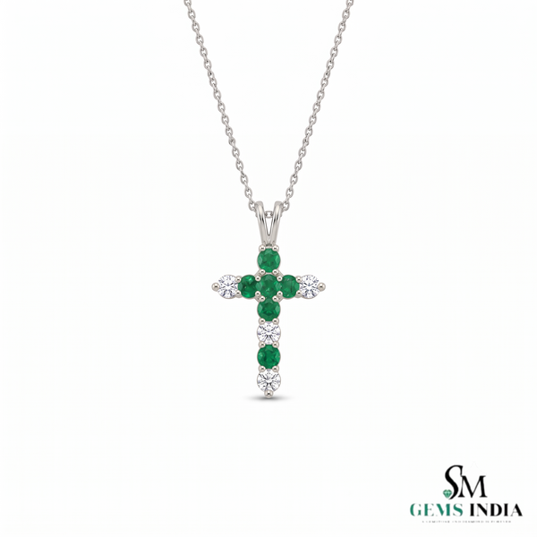 Elegant Emerald and Diamond Faith Cross Pendant for Women Symbolic Fine Jewelry Gift