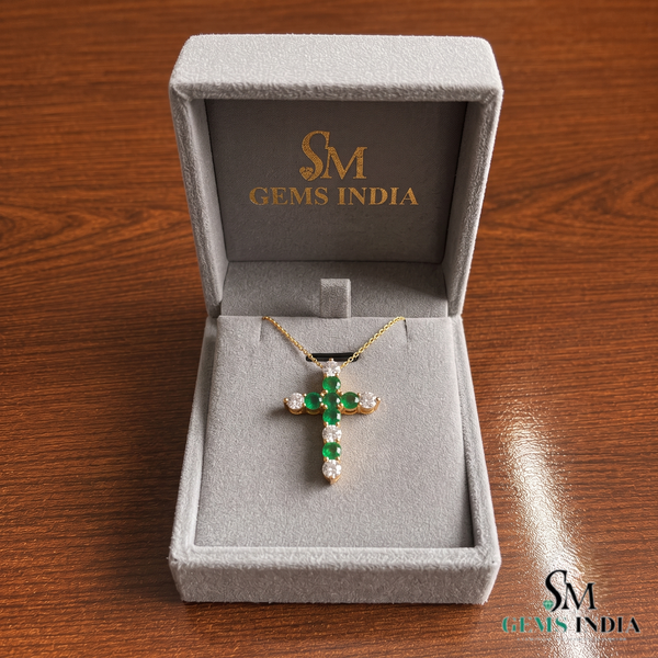 Elegant Emerald and Diamond Faith Cross Pendant for Women Symbolic Fine Jewelry Gift