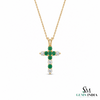 Elegant Emerald and Diamond Faith Cross Pendant for Women Symbolic Fine Jewelry Gift