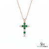 Elegant Emerald and Diamond Faith Cross Pendant for Women Symbolic Fine Jewelry Gift
