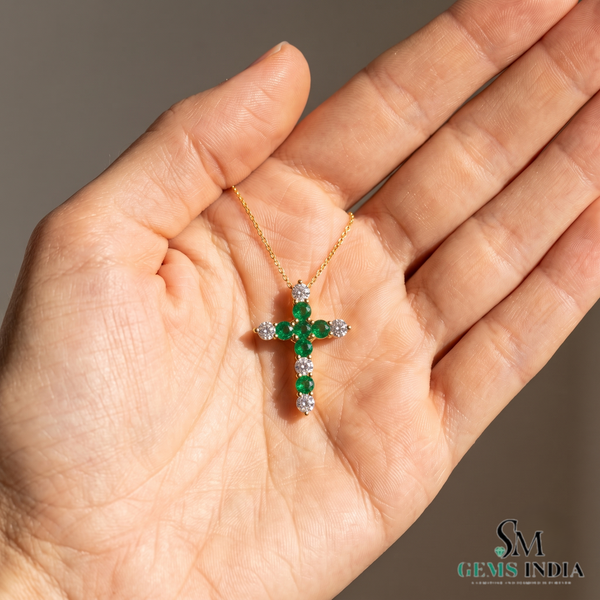 Elegant Emerald and Diamond Faith Cross Pendant for Women Symbolic Fine Jewelry Gift