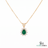 Teardrop Natural Emerald and Diamond Halo Necklace May Birthstone Jewelry Gift