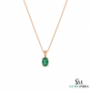 Oval shape Natural Emerald Pendant Necklace in 14k Solid Gold May Birthstone