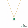 Oval shape Natural Emerald Pendant Necklace in 14k Solid Gold May Birthstone