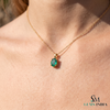 Oval shape Natural Emerald Pendant Necklace in 14k Solid Gold May Birthstone