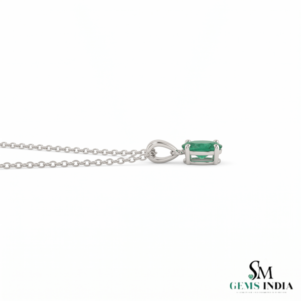 Oval shape Natural Emerald Pendant Necklace in 14k Solid Gold May Birthstone
