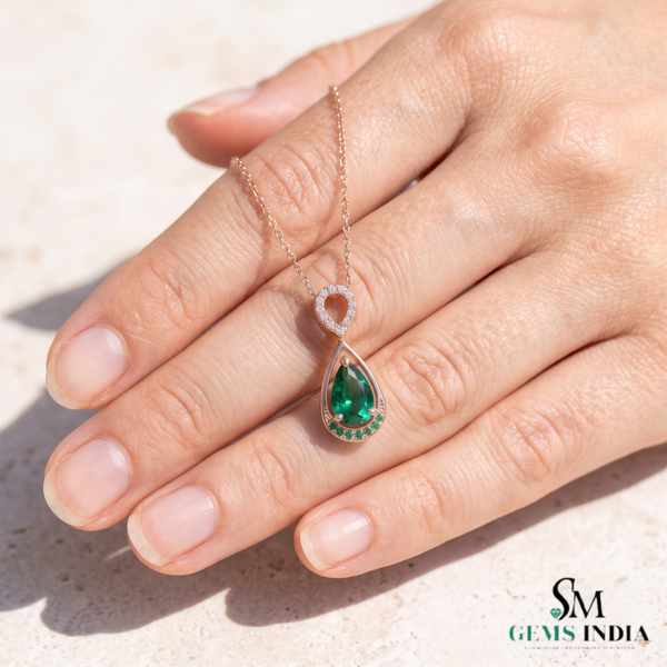 3.13 carat Genuine Emerald And Diamond Pendant for Woman's 14k Gold
