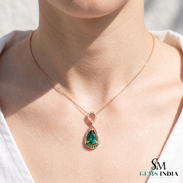 3.13 carat Genuine Emerald And Diamond Pendant for Woman's 14k Gold