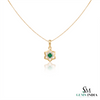 Round Natural Emerald Blossom Pendant Necklace in Gold Elegant Floral Design Jewelry Gift