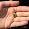 Round Natural Emerald Blossom Pendant Necklace in Gold Elegant Floral Design Jewelry Gift