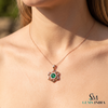 Round Natural Emerald Blossom Pendant Necklace in Gold Elegant Floral Design Jewelry Gift