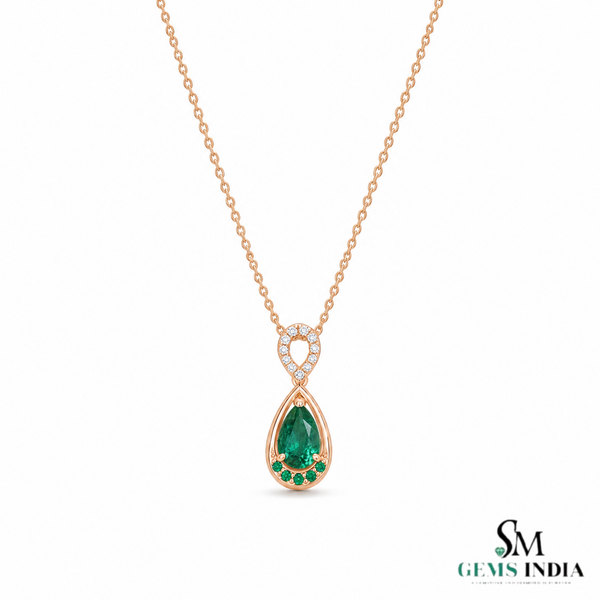 3.13 carat Genuine Emerald And Diamond Pendant for Woman's 14k Gold