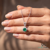 Round Emerald and Diamond Halo Pendant in 18K Gold May Birthstone Jewelry