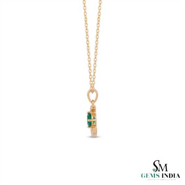 Crescent Moon Round Natural Emerald Pendant in 18k Gold Minimalist Birthstone Jewelry