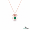 Vintage Style Emerald-Cut Emerald Bow Pendant Luxury Bow Diamond Pendant