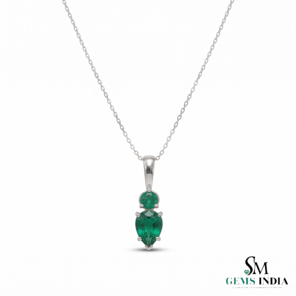 Two-Stone Natural Emerald Drop Pendant Round Pear Cut Design