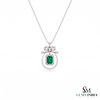 Vintage Style Emerald-Cut Emerald Bow Pendant Luxury Bow Diamond Pendant