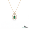 Vintage Style Emerald-Cut Emerald Bow Pendant Luxury Bow Diamond Pendant
