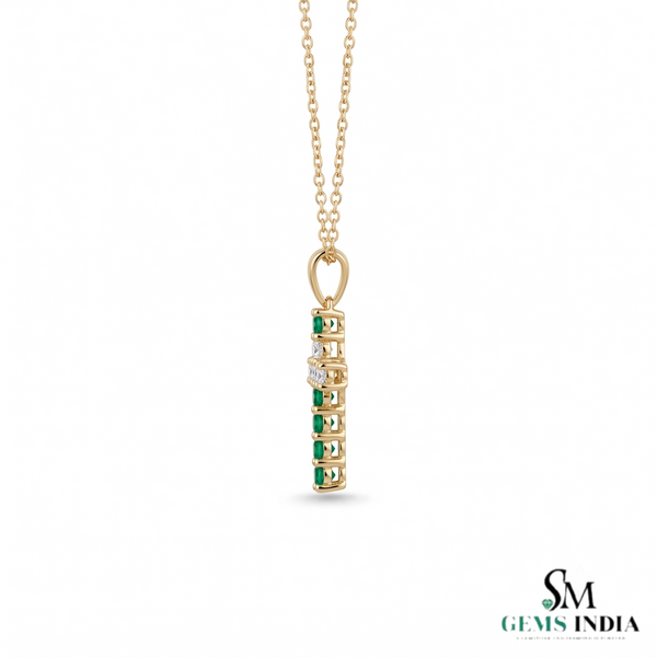 Elegant Natural Emerald Cross Pendant Necklace in 14K Gold Unique Pendant for her