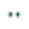 Oval Natural Emerald Stud Earrings 14k Gold Diamond Halo Earrings
