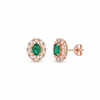 Oval Natural Emerald Stud Earrings 14k Gold Diamond Halo Earrings