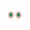Oval Natural Emerald Stud Earrings 14k Gold Diamond Halo Earrings