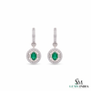 2 carat Natural Emerald Oval 14k Gold Dangle Earrings with Diamond Halo