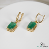 Emerald Cut Natural Emerald 14k Gold Dangle Earrings Diamond Halo Women Earring