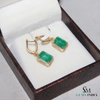 Emerald Cut Natural Emerald 14k Gold Dangle Earrings Diamond Halo Women Earring