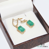 Emerald Cut Natural Emerald 14k Gold Dangle Earrings Diamond Halo Women Earring