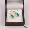 Emerald Cut Natural Emerald 14k Gold Dangle Earrings Diamond Halo Women Earring