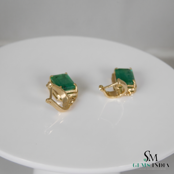 Emerald Cut Natural Emerald 14k Gold Dangle Earrings Diamond Halo Women Earring