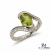 Oval Green Peridot Twist Ring with Diamond Accents - Peridot engagement ring