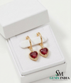Heart Shaped Ruby Dangle Hoop Earrings with Diamond Halo - Romantic Jewelry For Her