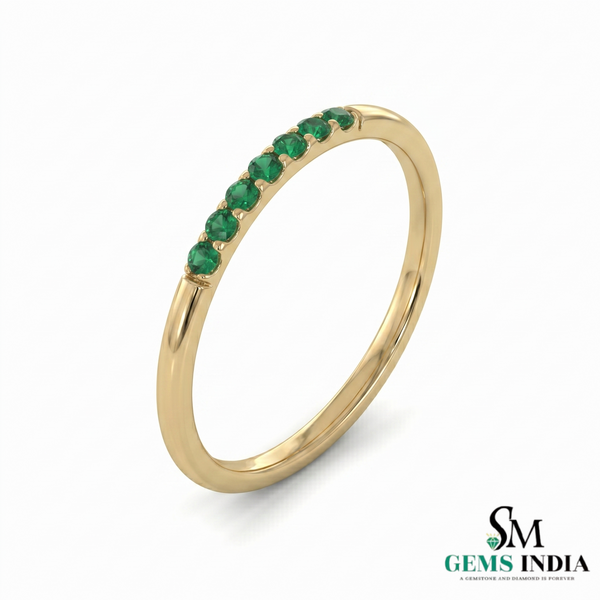 Natural Emerald Half Eternity Ring in Solid 14K Gold – Minimalist Stackable Band for Women