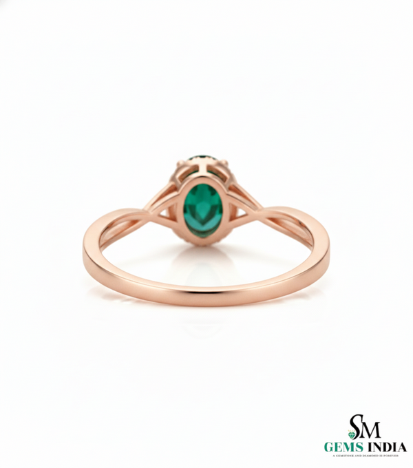 Oval Cut Emerald Ring with Diamond Halo & Split Shank Band