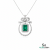Vintage Style Emerald-Cut Emerald Bow Pendant Luxury Bow Diamond Pendant