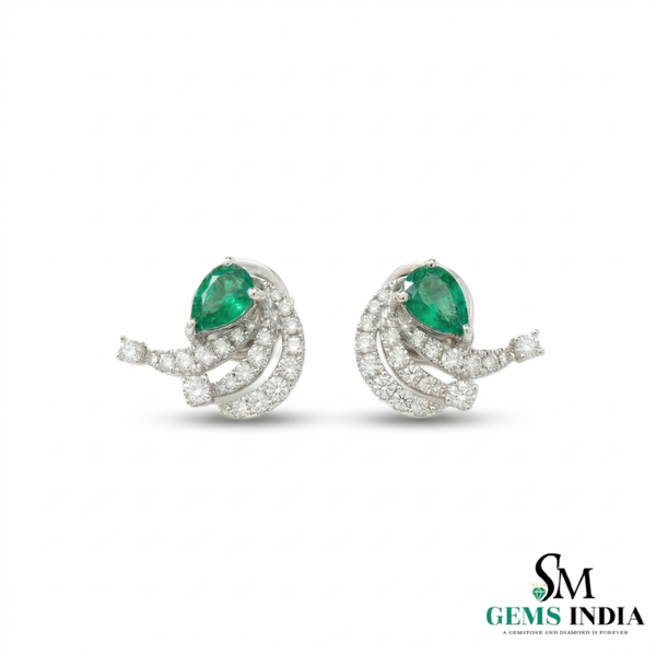 Pear Shape Emerald Earrings with Diamond Swirl – Fine Gold Jewelry