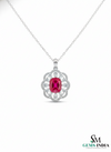 Cushion Cut Ruby & Diamond Floral Halo Pendant in 14k and 18k Gold