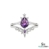 Pear Cut Amethyst & Diamond Crown Ring Luxury Gold Jewelry