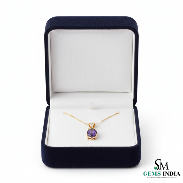 Luxury Pear Cut Amethyst Pendant with Diamond Halo in 18k gold
