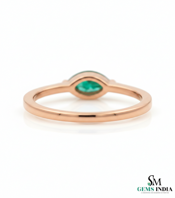 Minimalist Marquise Cut Green Emerald Ring with Diamond Accent Band – Delicate Fine Jewelry