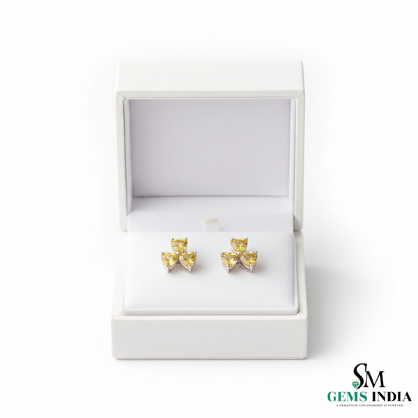 Three-Stone Heart NaturalCitrine Stud Earrings
