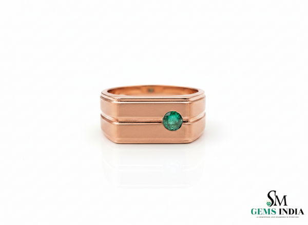 Round Natural Emerald Men's Band In 14k Gold / Men's Engagement Ring For Women And Girls / Men's Wedding Band