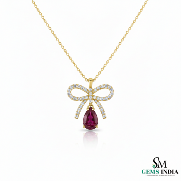 Chic Bow-Inspired Pear Ruby & Diamond Pendant in 14k gold Elegant Fine Jewelry