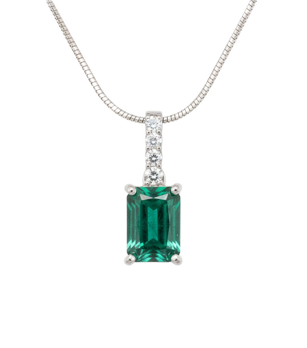 2.10 carat Emerald Cut Natural Emerald Pendant Necklace in 14k gold with Diamond Accent Bail Design
